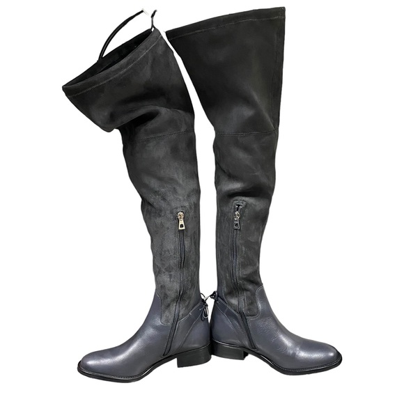 RUDSAK - Navy Blue leather & micro suede knee high riding boots with zip closure - Picture 2 of 16